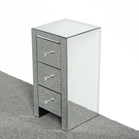 Mirrored Glass Bedside Table with Three Drawers Size S