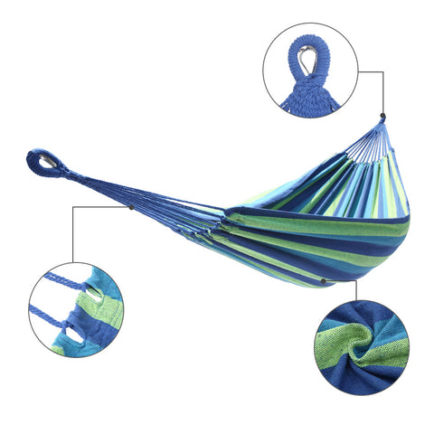 200*150cm Portable Polyester & Cotton Hammock Blue & Green Strip