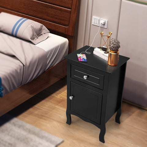 FCH 40*30*63cm Countryl Style MDF Spray Paint Curved Foot One Drawer One Door Night Table Black