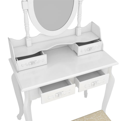 Modern Concise 4-Drawer 360-Degree Rotation Removable Mirror Dresser White