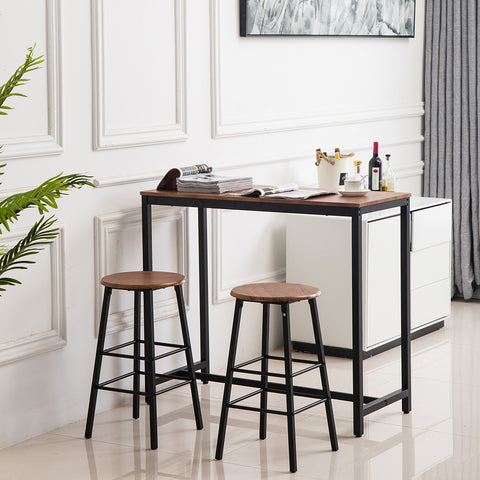 PVC Wood Grain Simple Bar Table Tound Bar Stool (One Table And Two Stools)