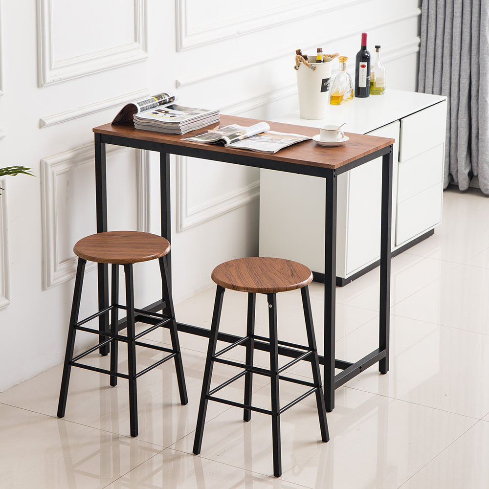 PVC Wood Grain Simple Bar Table Tound Bar Stool (One Table And Two Stools)