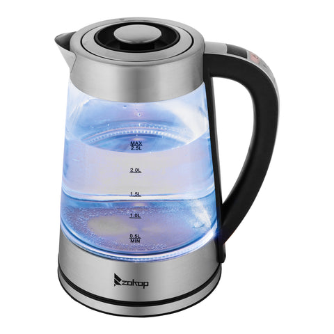 ZOKOP HD-251 2.2L 220V 1800W Electric kettle stainless steel glass blue light with electronic handle