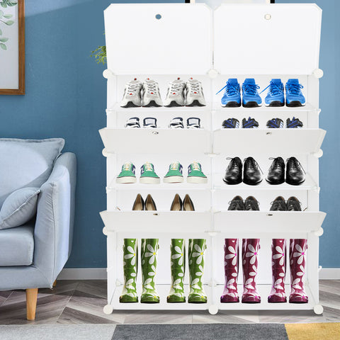 5-Tier Portable 20 Pair Shoe Rack Organizer 10 Grids Tower Shelf Storage Cabinet Stand Expandable for Heels, Boots, Slippers, White