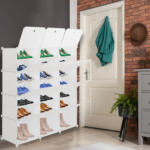 7-Tier Portable 42 Pair Shoe Rack Organizer 21 Grids Tower Shelf Storage Cabinet Stand Expandable for Heels, Boots, Slippers, White