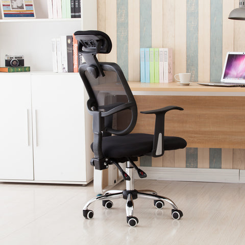 Mesh Back Gas Lift Back Tilt Adjustable Office Swivel Chair with Headrest & Armrests Black