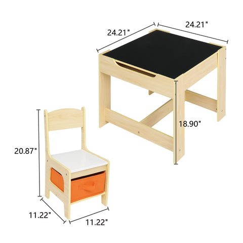 Children's Wooden Table And Chair Set With Two Storage Bags (One Table And Two Chairs)