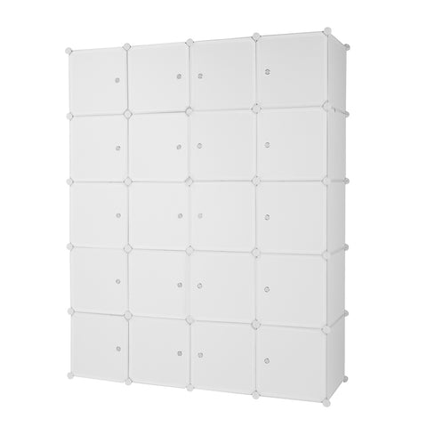 20 Cube Organizer Stackable Plastic Cube Storage Shelves Design Multifunctional Modular Closet Cabinet with Hanging Rod White