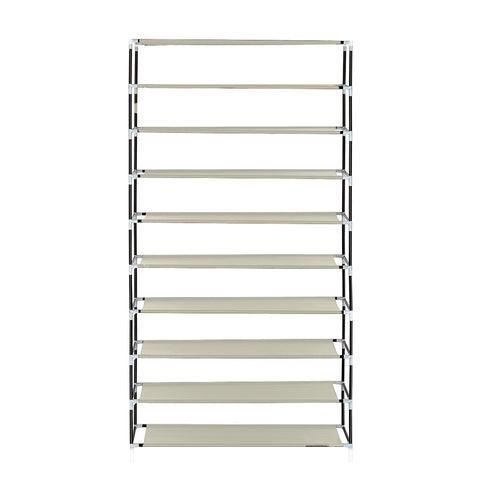 10 Tiers Shoe Rack with Dustproof Cover Closet Shoe Storage Cabinet Organizer Beige