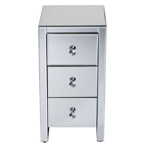 Mirrored Glass Bedside Table with Three Drawers Size S