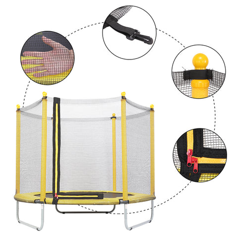 Ø 150cm Kindertrampolin, Gartentrampolin, Indoor/Outdoor Trampolin, mit gepolsterten Stangen und Sicherheitsnetz