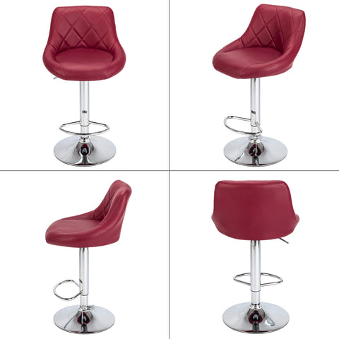 2pcs Adjustable High Type with Disk No Armrest Rhombus Backrest Design Bar Stools Wine Red