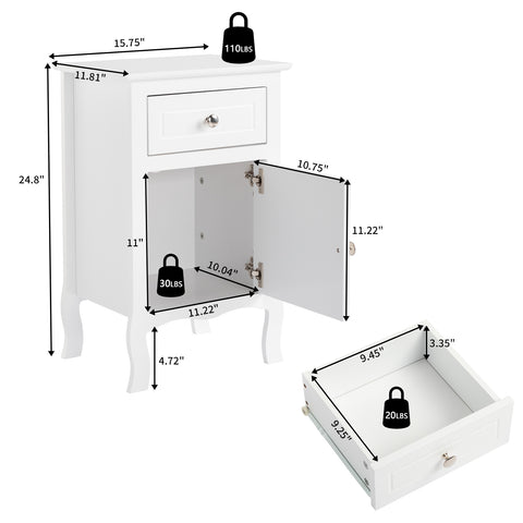 FCH 40*30*63cm Countryl Style MDF Spray Paint Curved Foot One Drawer One Door Night Table White