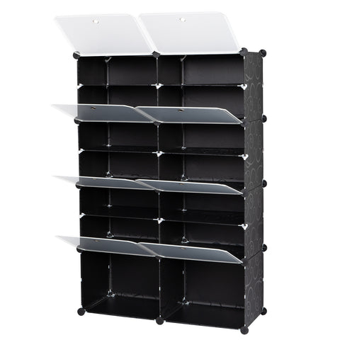 7-Tier Portable 28 Pair Shoe Rack Organizer 14 Grids Tower Shelf Storage Cabinet Stand Expandable for Heels, Boots, Slippers, Black