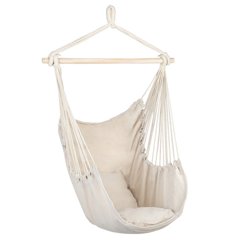 Distinctive Cotton Canvas Hanging Rope Chair with Pillows Beige