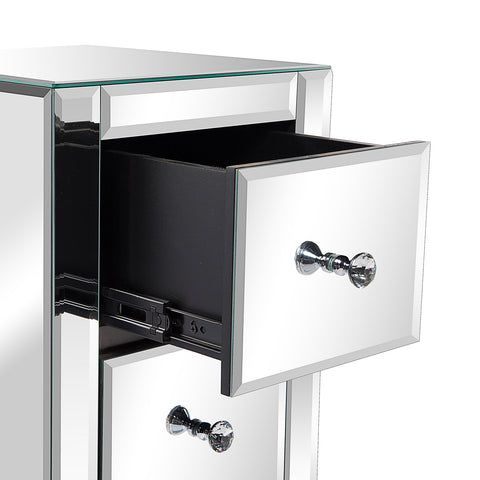 Mirrored Glass Bedside Table with Three Drawers Size S