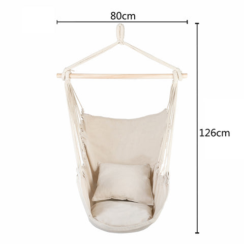 Distinctive Cotton Canvas Hanging Rope Chair with Pillows Beige