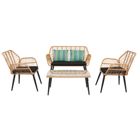 PE Steel Outdoor Wicker Rattan Chair Four-Piece Patio Furniture Set Yellow