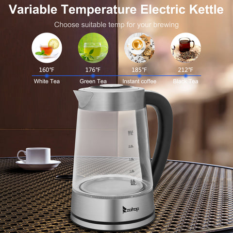 ZOKOP HD-251 2.2L 220V 1800W Electric kettle stainless steel glass blue light with electronic handle