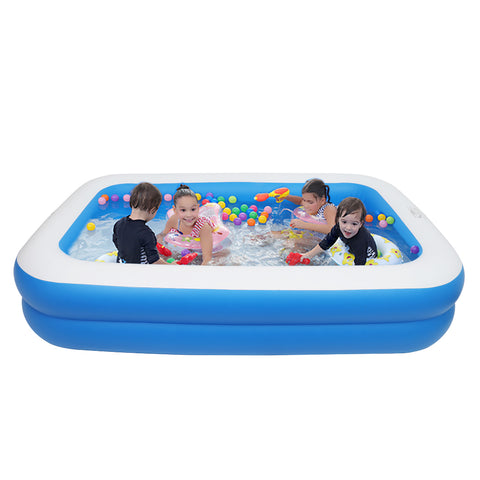 Aufblasbares Planschbecken Familienpool Schwimmbecken für Kinder Erwachsene, 262 x 177 x 56 cm, blau