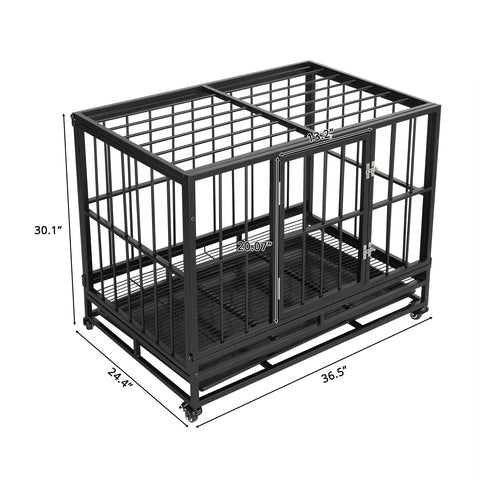 36.5” Heavy Duty Dog Cage Crate Kennel Metal Pet Playpen Portable with Tray Black