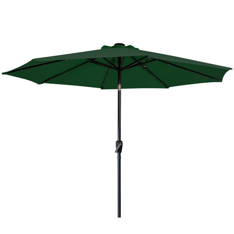 2.7M Garden Parasol with Solar-Powered LED Lights, Patio Umbrella with 8 Sturdy Ribs, Outdoor Sunshade Canopy with Crank and Tilt Mechanism UV Protection for Deck, Patio and Balcony