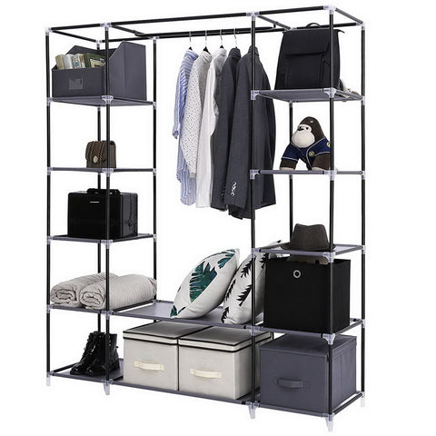 69" Portable Clothes Closet Wardrobe Storage Organizer with Non-Woven Fabric Quick and Easy to Assemble Extra Strong and Durable Gray