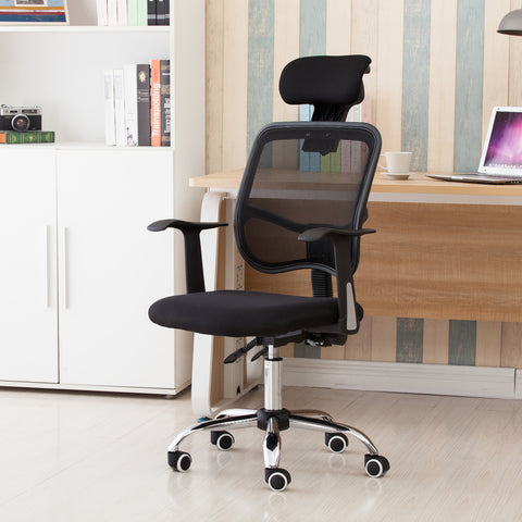 Mesh Back Gas Lift Back Tilt Adjustable Office Swivel Chair with Headrest & Armrests Black