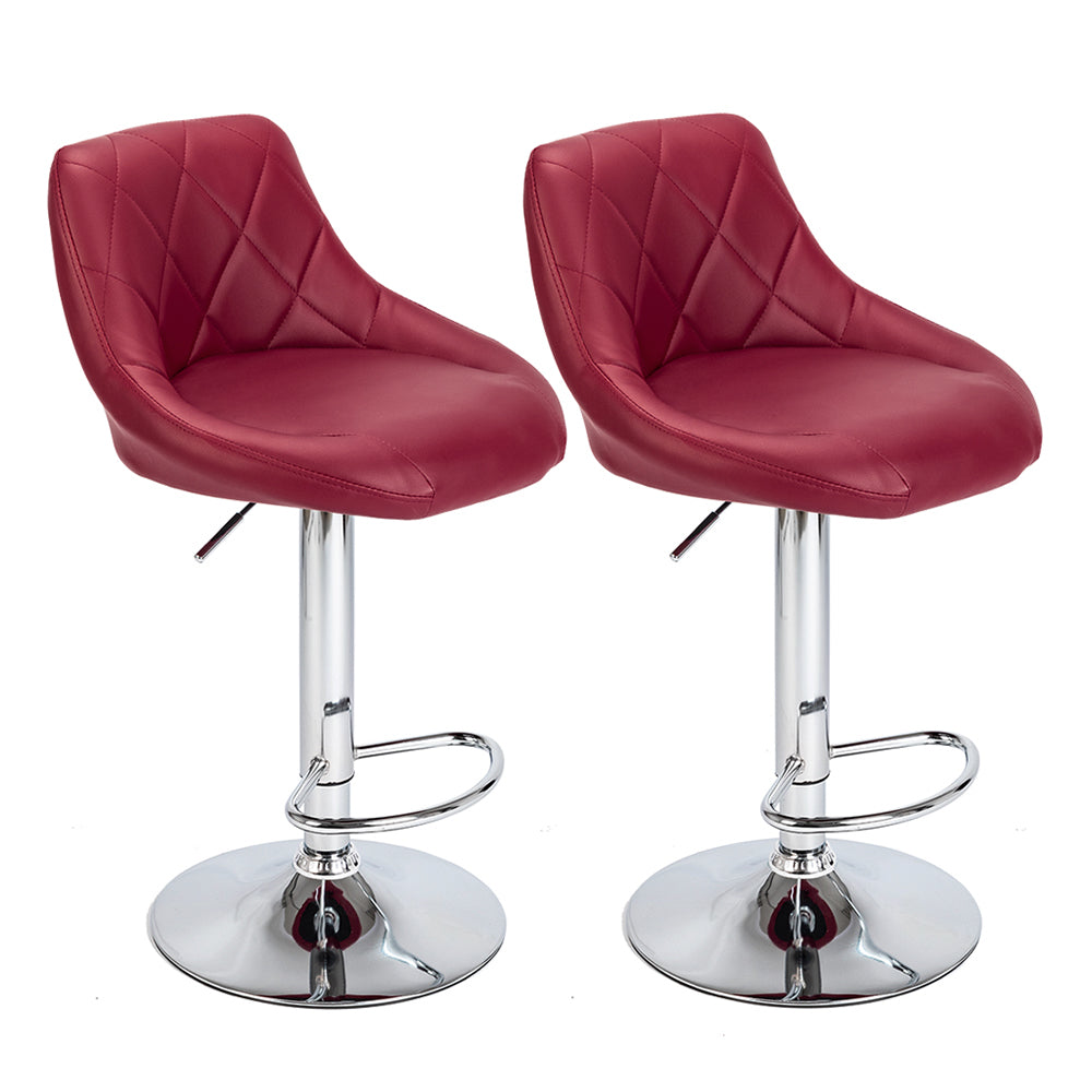 2pcs Adjustable High Type with Disk No Armrest Rhombus Backrest Design Bar Stools Wine Red