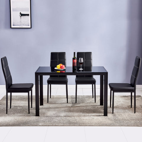 Simple Assembled Tempered Glass & Iron Dinner Table Black