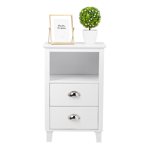 FCH 40*30*63cm Simple And Modern White Cabinet, MDF Spray Paint, High Legs, Two Drawers, Bedside Table