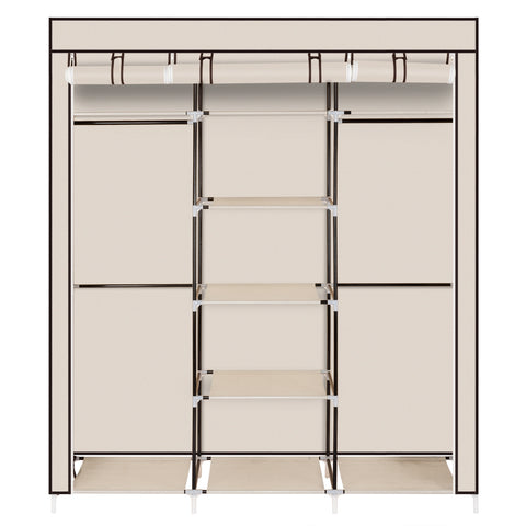 69" Portable Clothes Closet Non-Woven Fabric Wardrobe Double Rod Storage Organizer Beige