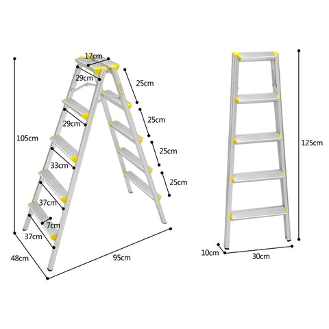 5 Step Ladder Aluminum Lightweight Ladder Double Sided A Step Ladder Folding Step Stool with Anti-Slip Wide Pedal 330lbs