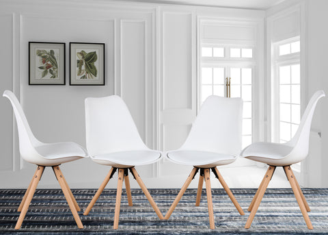 EDLMH Set of 4, Linen/Velvet Fabric/ABS PP Nordic Dining Chair with Beech Wood Legs for Dining Room, Living Room, Office, Bedroom, White