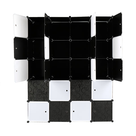 20 Cube Organizer Stackable Plastic Cube Storage Shelves Design Multifunctional Modular Closet Cabinet with Hanging Rod Black and White