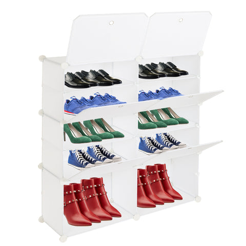 5-Tier Portable 20 Pair Shoe Rack Organizer 10 Grids Tower Shelf Storage Cabinet Stand Expandable for Heels, Boots, Slippers, White