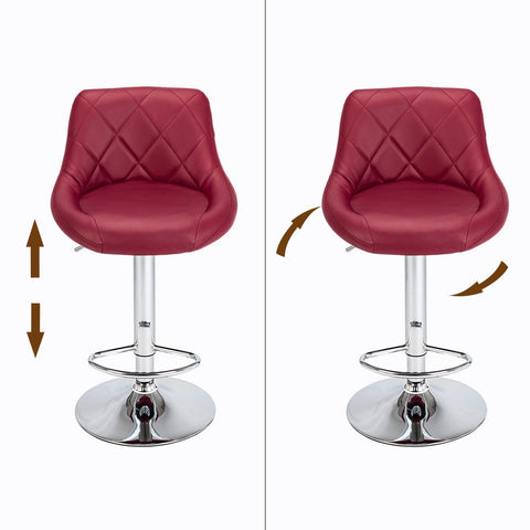 2pcs Adjustable High Type with Disk No Armrest Rhombus Backrest Design Bar Stools Wine Red