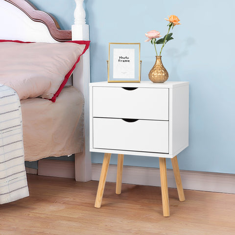 40*30*60cm Simple And Modern White Cabinet, Wood Color Legs, MDF Spray Paint, High Legs, Two Drawers, Bedside Table