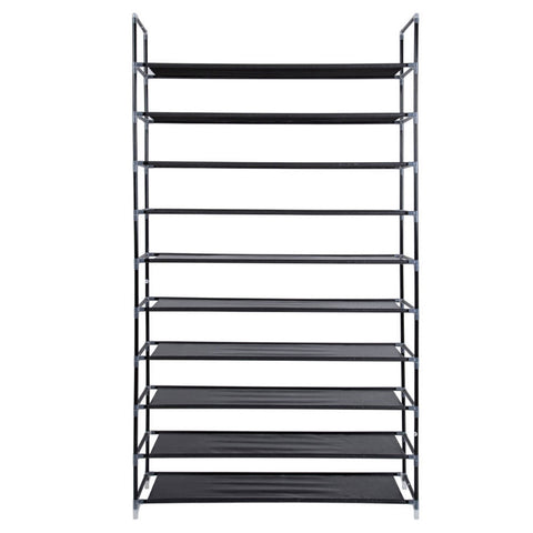 Simple Assembly 10 Tiers Non-woven Fabric Shoe Rack with Handle Black