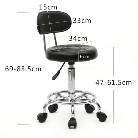 Round Shape Adjustable Salon Stool with Back and Line Black