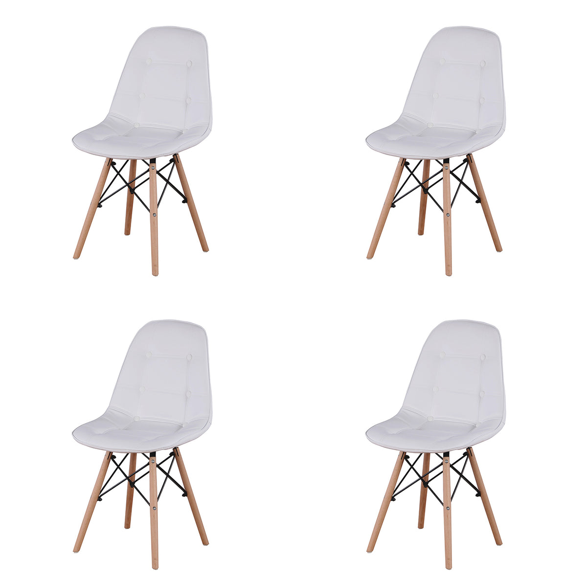 Set of 4 PU Leather/Velvet Ergonomic Dining Chair with Metal Frame and Beech Wood Legs for Dining Room, Office, Living Room, Bedroom, White