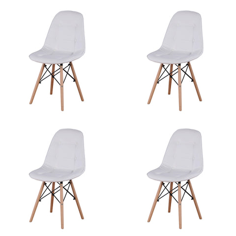 Set of 4 PU Leather/Velvet Ergonomic Dining Chair with Metal Frame and Beech Wood Legs for Dining Room, Office, Living Room, Bedroom, White