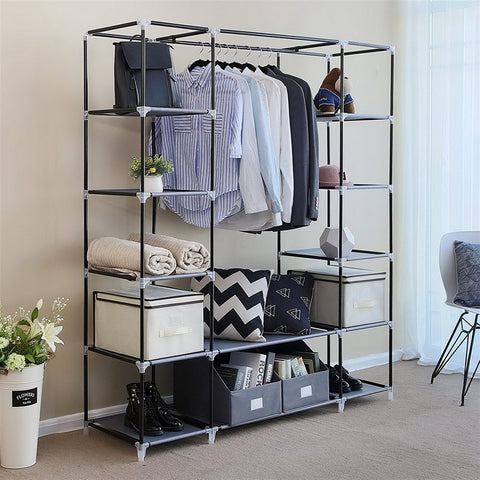 69" Portable Clothes Closet Wardrobe Storage Organizer with Non-Woven Fabric Quick and Easy to Assemble Extra Strong and Durable Gray