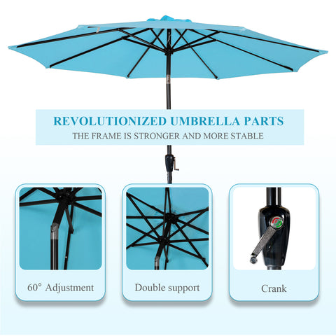 2.7M Garden Parasol Patio Umbrella with 8 Sturdy Ribs, Outdoor Sunshade Canopy with Crank and Tilt Mechanism UV Protection for Deck, Patio and Balcony