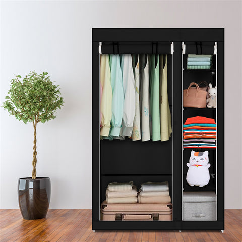 67" Portable Clothes Closet Wardrobe with Non-woven Fabric and Hanging Rod Quick and Easy to Assemble Black