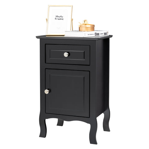 FCH 40*30*63cm Countryl Style MDF Spray Paint Curved Foot One Drawer One Door Night Table Black