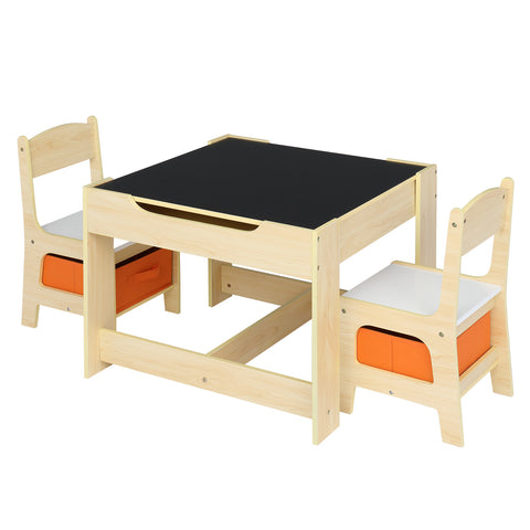 Children's Wooden Table And Chair Set With Two Storage Bags (One Table And Two Chairs)