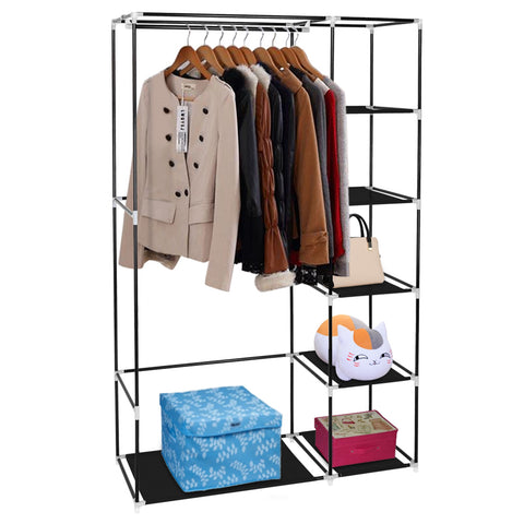 67" Portable Clothes Closet Wardrobe with Non-woven Fabric and Hanging Rod Quick and Easy to Assemble Black