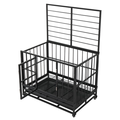 36.5” Heavy Duty Dog Cage Crate Kennel Metal Pet Playpen Portable with Tray Black