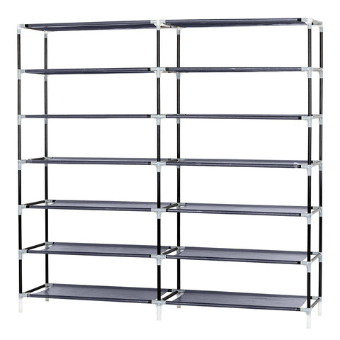 7 Tiers Portable Shoe Rack Closet Fabric Cover Shoe Storage Organizer Cabinet Gray